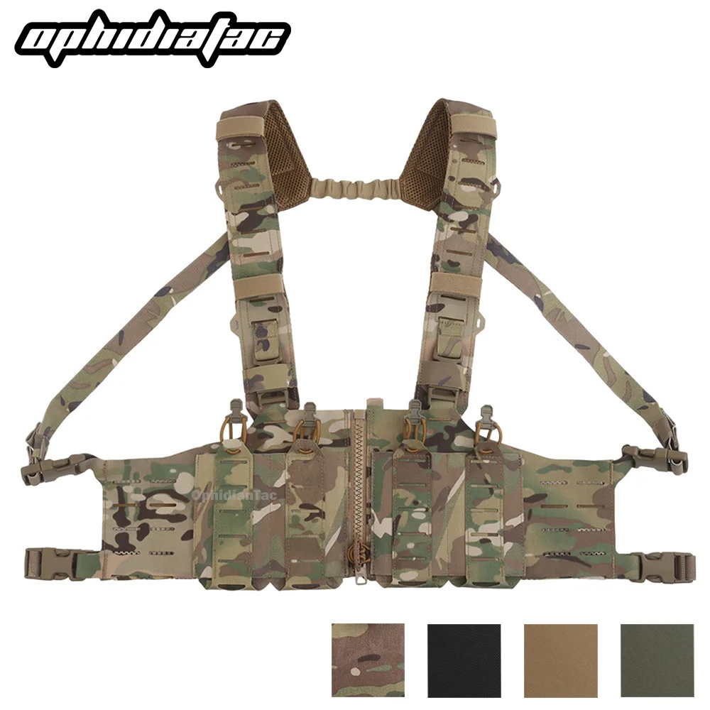 OPHIDIAN Lightweight Combat Chest Gear MOLLE Hunting Vest Quick Release Zipper SF Airsoft Chest Gear with M4 AR Magazine Pouch 