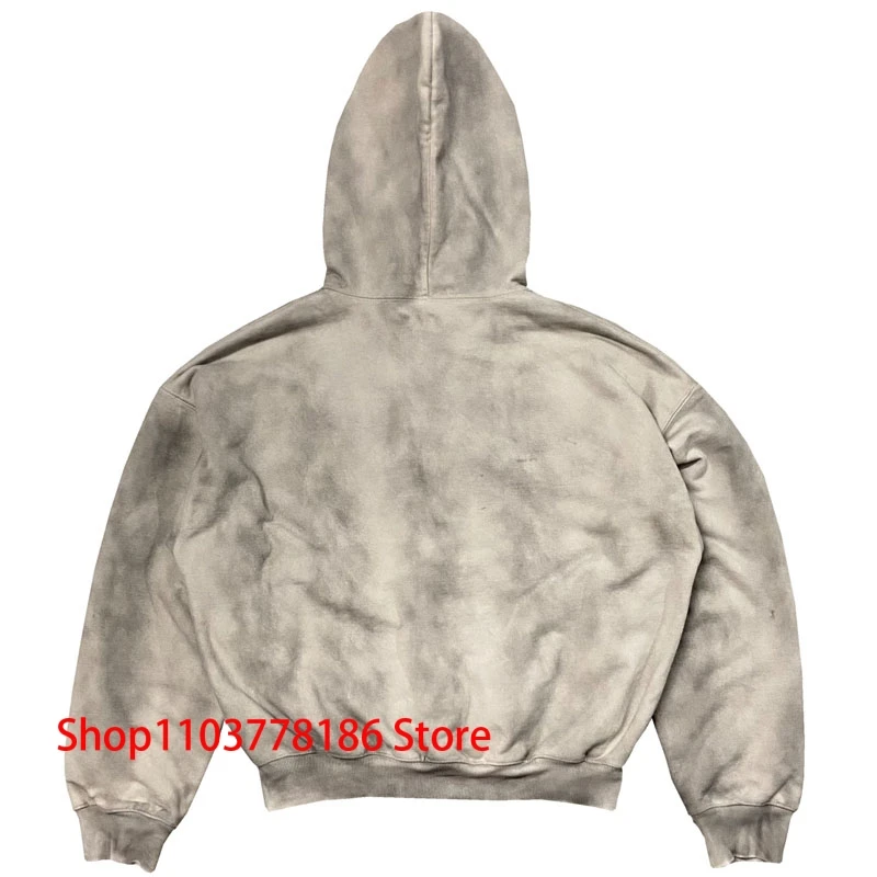 Men's Clothing Oversized Kanye West Hoodie Heavy Double Mask Zipper Hoody High Street Vintage Wash Old Apricot Hooded Sweatshirt