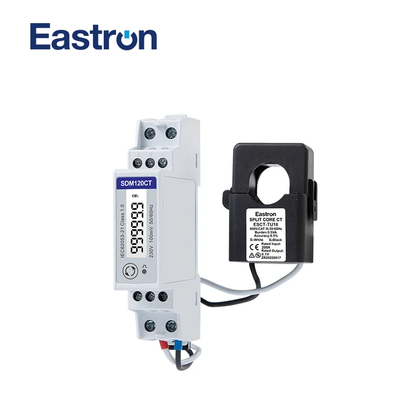 SDM120CT-MV + ESCT-TU16 100A-200A/0.1V, 230V, 1 Phase 2 Fil, Couvercle Scellable, Sortie Impulsion/Modbus, Mesurer kWh,MID, Dissoudre