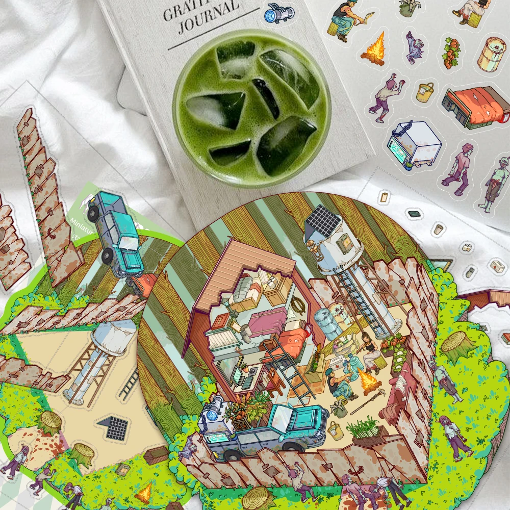 1 مجموعة الكرتون مخيم الموت المناظر الطبيعية ملصقات مصغرة لعبة الطاولة التضاريس ثلاثية الأبعاد DIY بها بنفسك لعبة الرعب ملصق جيب المقصورة لصق هدية #5