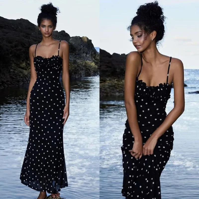 

INS Polka Dot Camisole Dress Summer French Style Slim Fit Dress Retro Sleeveless Backless Women's Dress Vacation Strapless Dress