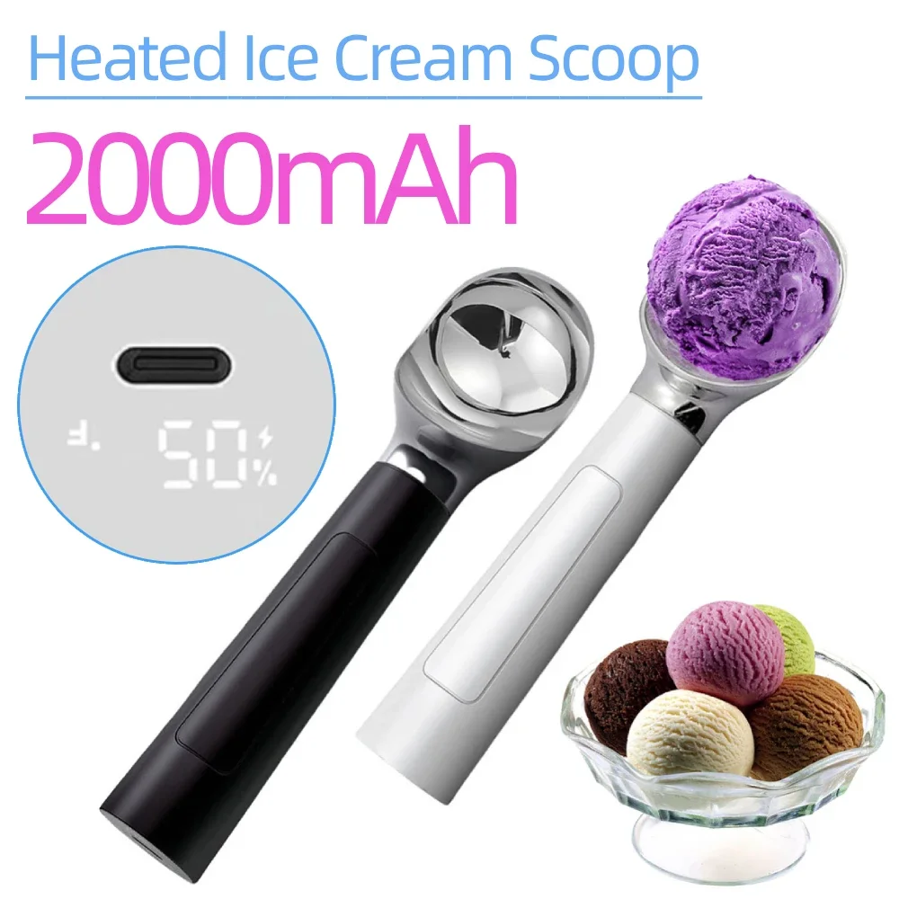 

2000mAh Rechargeable Heated Ice Cream Scoop Adjust Temperature Rapid Heating Preheat Yogurt Spoon Kitchen Multifunctional Gadget
