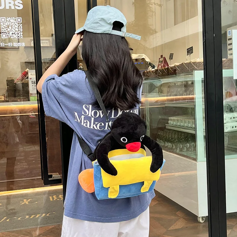 Ins Cartoon Japanese Penguin Plush Stuffed Shoulder Bag Cute Kids Outdoor Travel Large Capacity Backpack Best Birthday Gifts