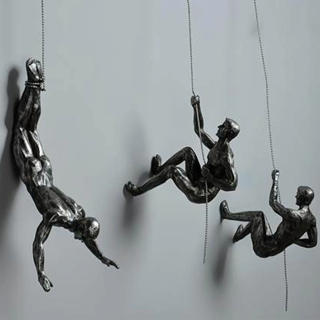 Exquisite Climbing Man Wall Sculptures Statue For Unique Touch Creative Rock Climber Statue Pendant Antique Black Type 4