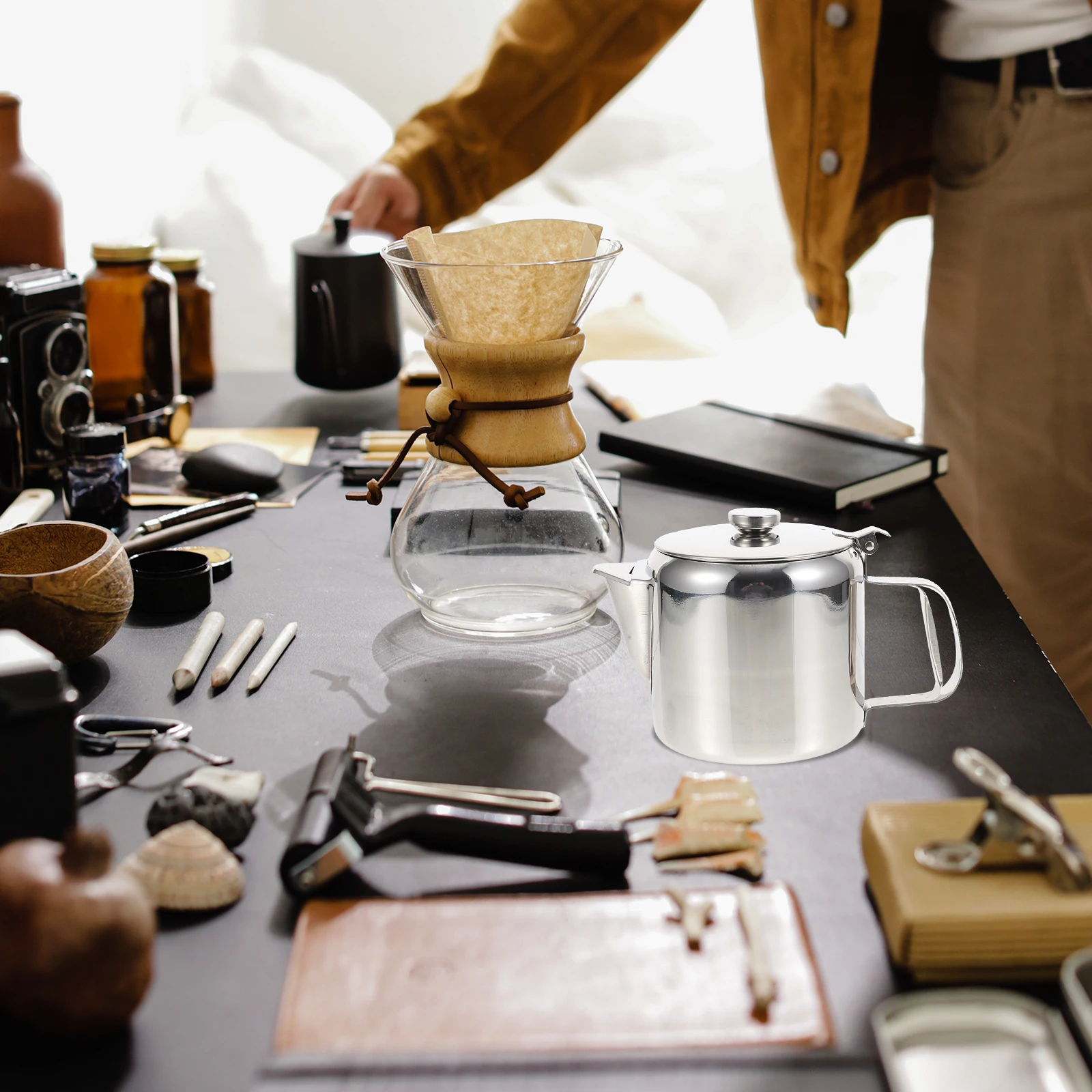 

Thickened Stainless Steel Tea Kettle Anti-Scald Coffee Pot For Home Office Multipurpose Water Heating Kettle Household