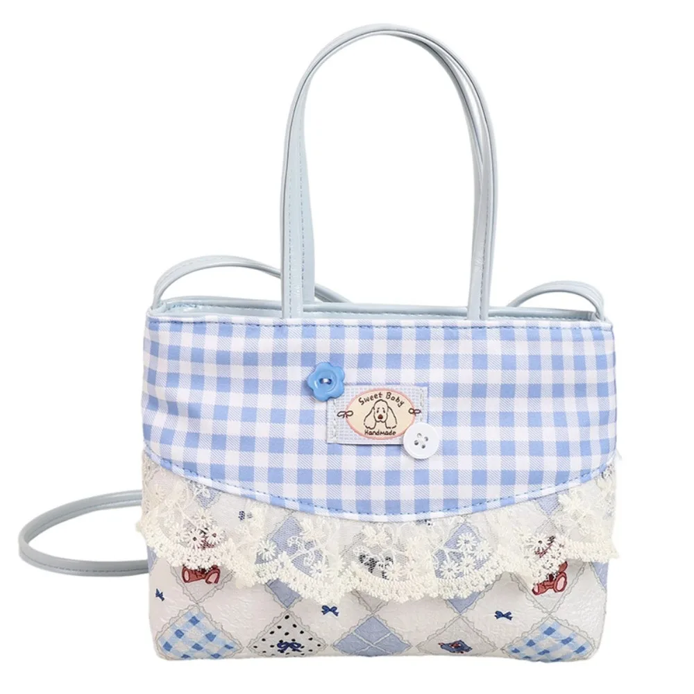 

Portable Lace Lattice Handbag Plaid Square Bow Handbag Korean Style Denim Sweet Crossbody Bag Gifts