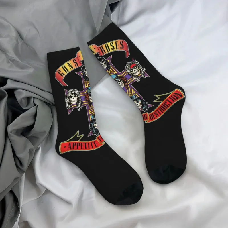 Guns N Roses Cross Socks Men's Women's Fashion Socks Harajuku Spring Summer Autumn Winter Middle Tube Socks Gift