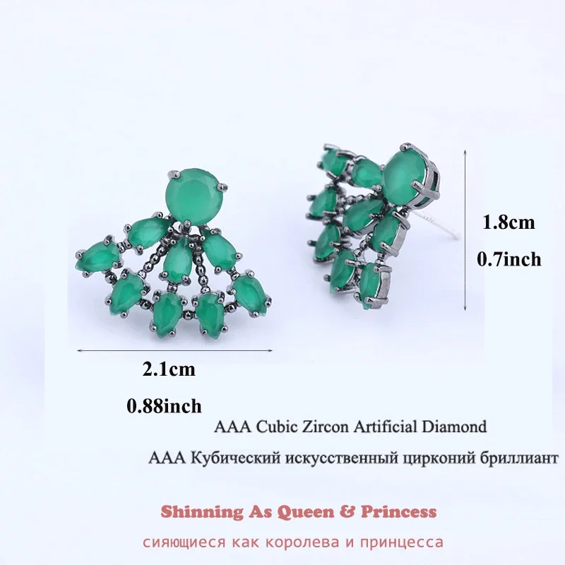 Hot Classical Water Drop Sector Stud Earrings With Green Cubic Zirconia Crystal For Women Party Earings Fashion Jewelry AE286