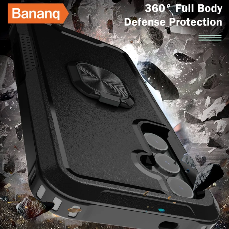 Bananq Magnetic Metal Ring Stand Case For Samsung S24 S23 S22 S21 FE Note 20 Ultra 10 Plus Cover For Galaxy A15 A14 A24 A54 A04S