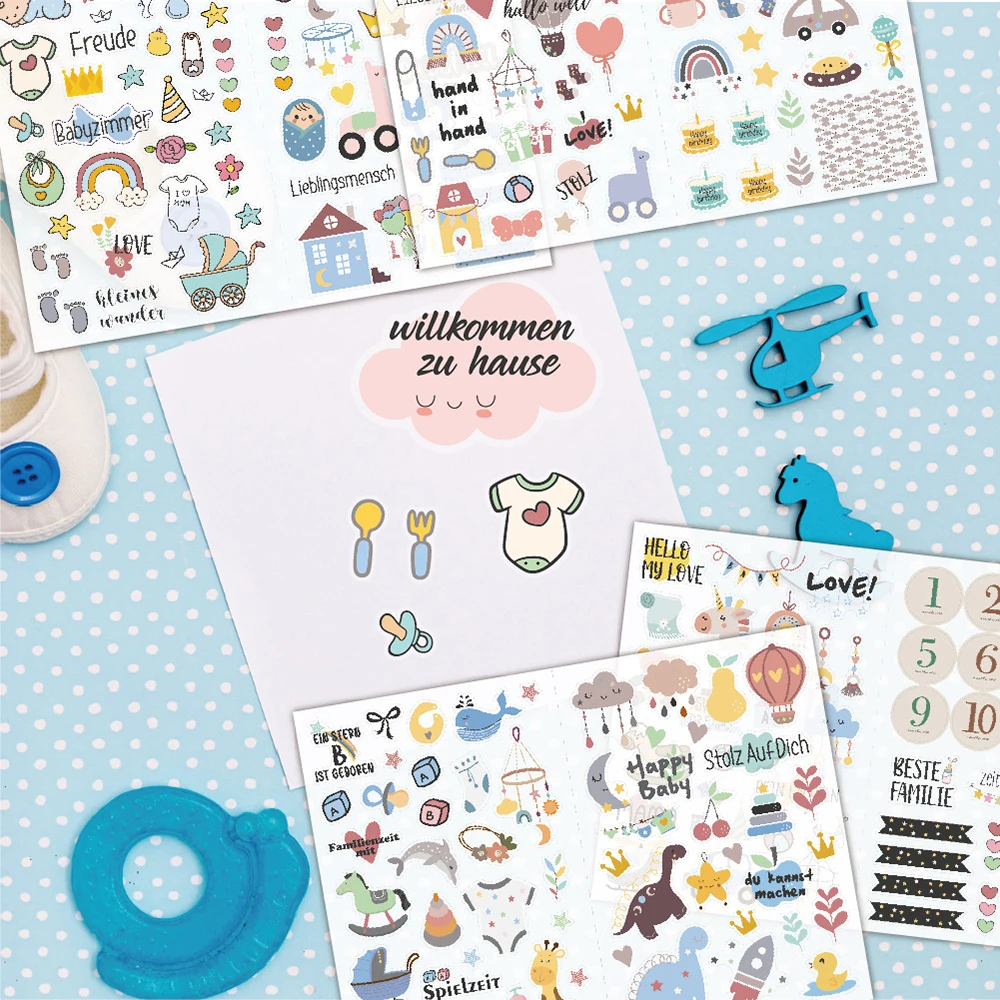 4 Sheets Baby Scrapbook Stickers DIY Scrapbooking Photo Albums Envelopes Decorative Stickers Stationery