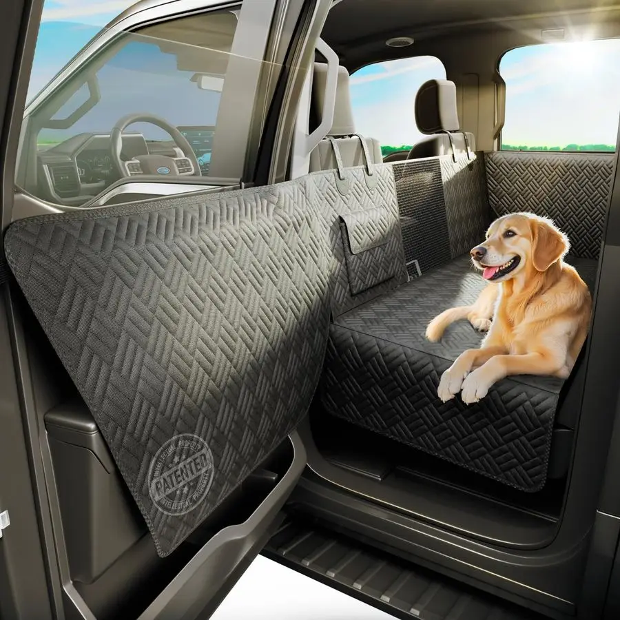 

Car Seat Cover for Back Seat, Hard Bottom Back Seat Cover for FullSize Trucks Patented Design, Waterproof Dog Hammock, Support 4