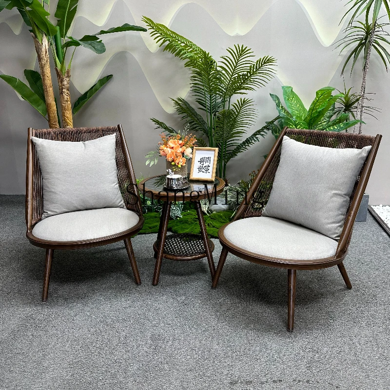 

ZYY Balcony Leisure Table and Chair Light Luxury Premium Outdoor Tea Table and Chair Combination Backrest