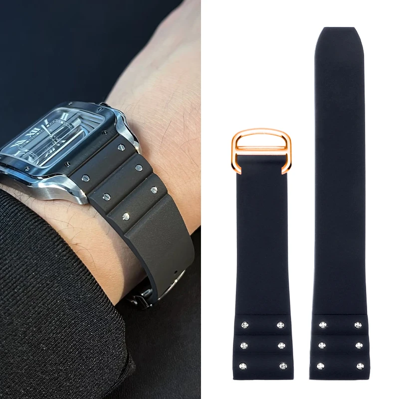 

Высококачественный резиновый ремешок для часов Cartier Santos, силиконовый ремешок, черный, синий, водонепроницаемый резиновый ремешок для часов 21 мм, складная пряжка