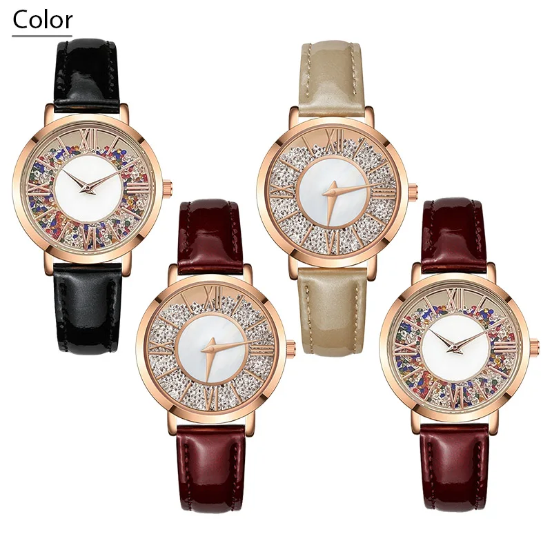 นาฬิกาผู้หญิงแบบดั้งเดิมนาฬิกาควอตซ์สำหรับผู้หญิงสายหนังสีแดงประกายหรูหราสีทองหรูหรานาฬิกาข้อมือผู้หญิงแบรนด์เหล็กกันน้ำ
