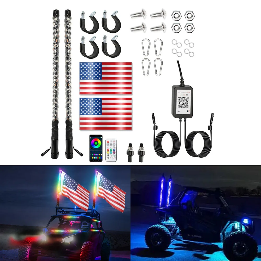 

90CM Flagpole Decorative Light 2FT LED ambient light RGB Atmosphere lights Led Antenna light for Pickup SUV ATV Beach Motorcycle