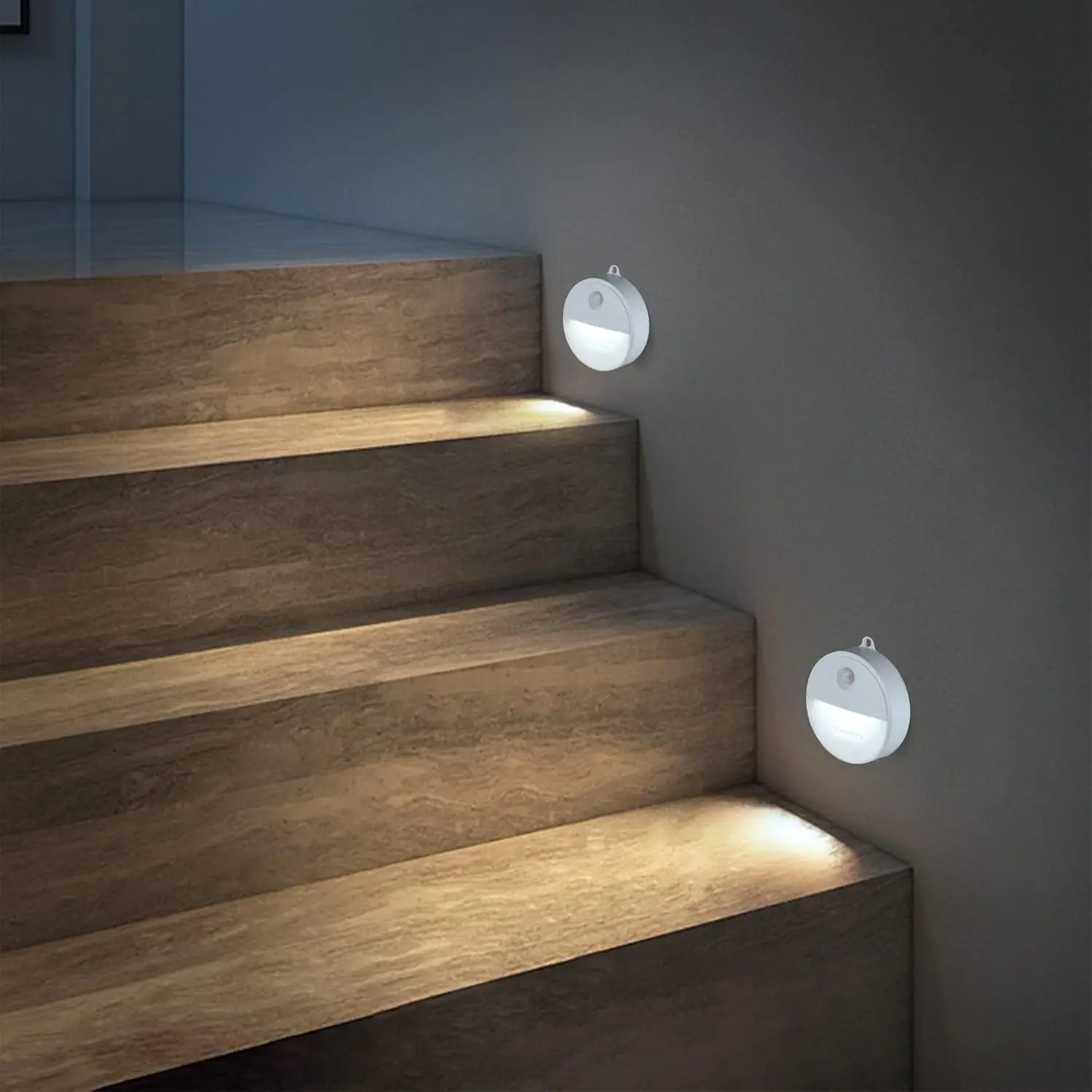 

LED Motion Sensor Night Light, Automated on & Off, Cool White Motion Activated LED Night Light for Kitchen, Bathroom, Stairs, Bedroom - with 18 AAA Batteries, 6-Pack