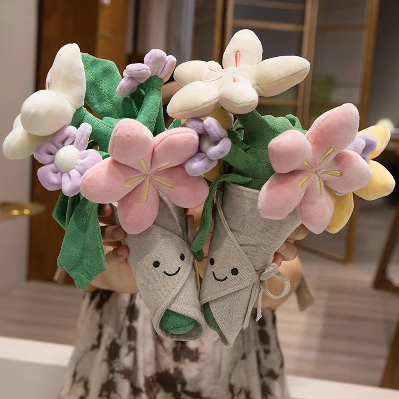 Kawaii Flower Plush Toy Bouquet Cherry blossom Dolls Preserved Flowers Plushies Valentine Graduation Christmas Gifts for Girl