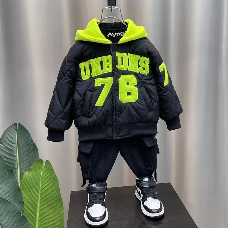 Boys Winter Coat Cotton Coat 2024 New Boys Korean Embroidery Fashion Jacket Small and Medium Children\'s Warm Top Kids Clothing