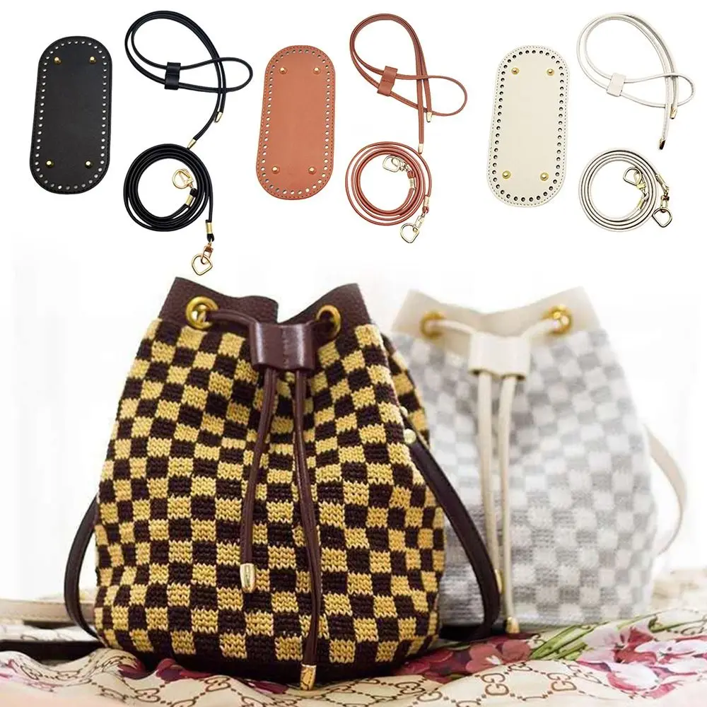 

3 шт./компл., модная длинная сумка из искусственной кожи, дно ручной работы, вязаная крючком сумка для вязаной сумки, набор с D-пряжкой на шнурке «сделай сам», сумка