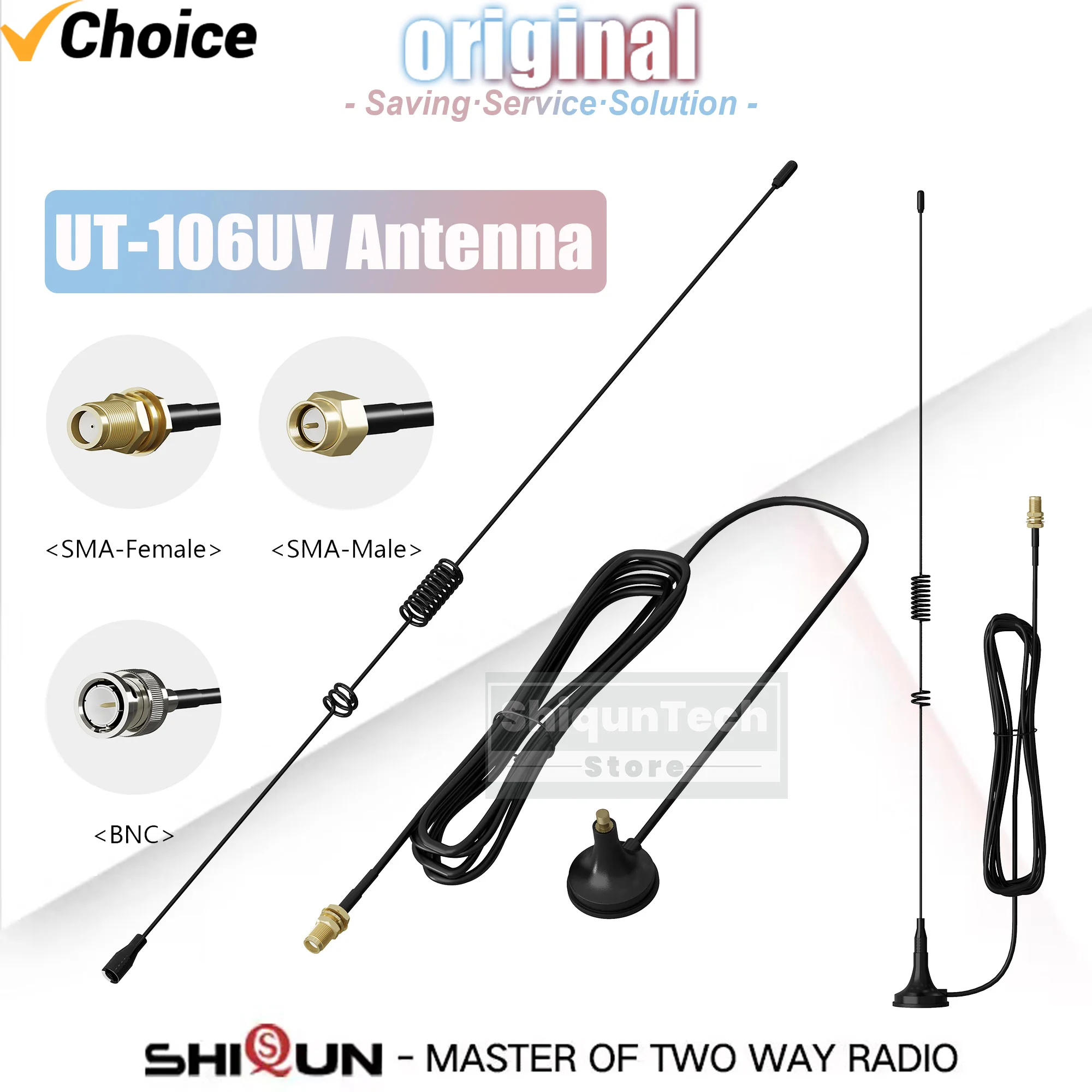 UT-106UV Car Radio Antenna Dual Band Mobile Magnet Antenna BNC SMA-Female SMA-Male Connector U VHF 144/430Mhz For Baofeng UV5R