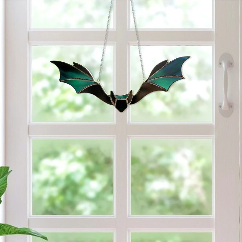 Halloween Bat Hanging Decoration Gothic Acrylic Colorful Bat Suncatcher for Window Wall Art Party Hangings Ornaments Home Decor