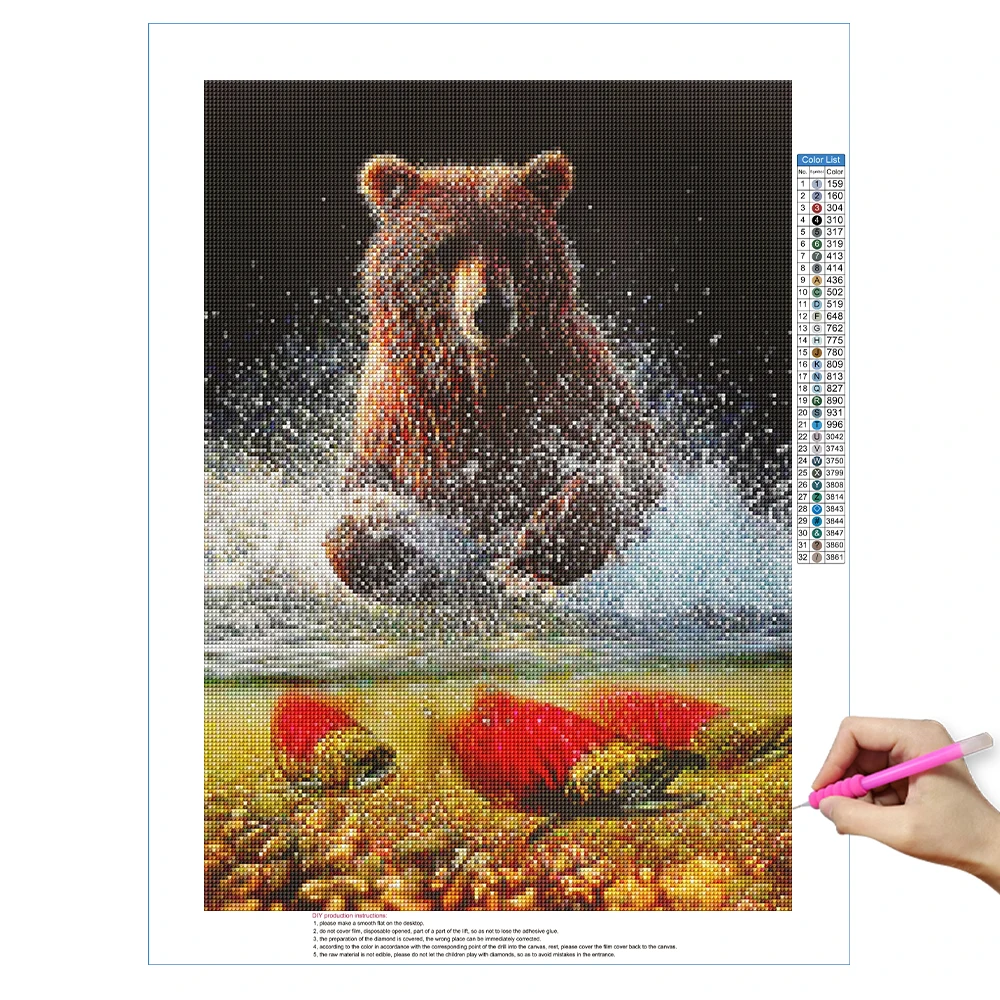 Landscape DIY 5D Diamond Painting Animal Bear Full Round Resin Mosaic Cross Diamond Embroidery Rhinestone Home Decor Gifts