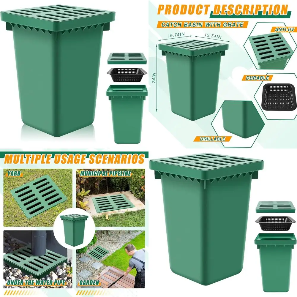 

15x15x24 Inch Square Catch Basin with Grate and Debris Basket for Drainage Systems