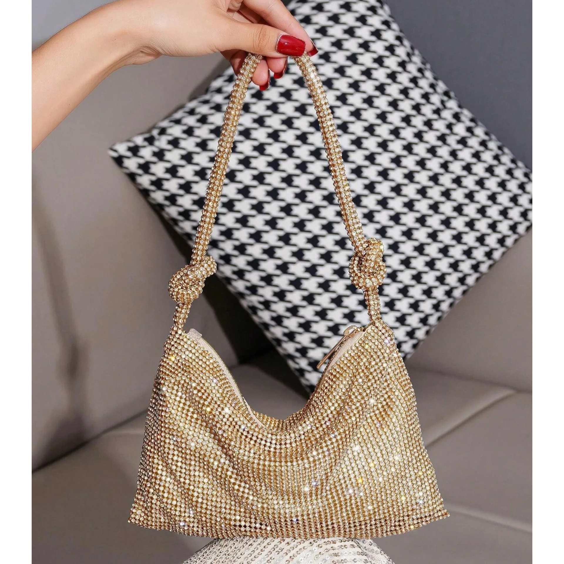 Diamond-encrusted dinner bag Handmade dinner bag glitter knot rhinestone party bag