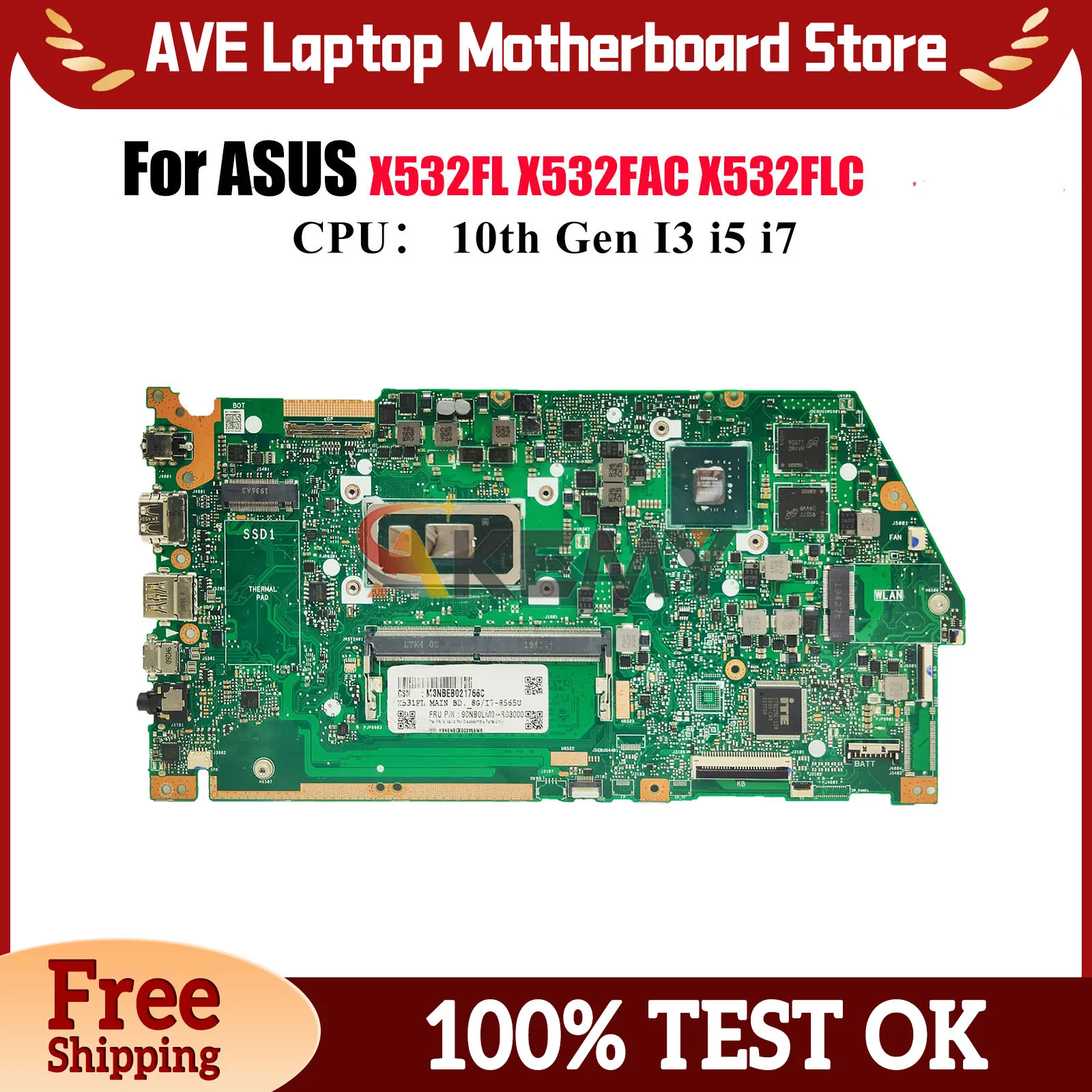 

X532FL Материнская плата для ноутбука ASUS K532F X532F V532F S531F S532F V531F X532FAC X532FLC S5500F K531F Материнская плата 10-го поколения I3 i5 i7