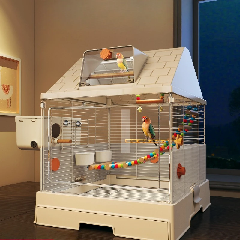Bird cage luxury villa domestic parrot special new splash-proof Xuanfeng tiger skin peony small sun household large