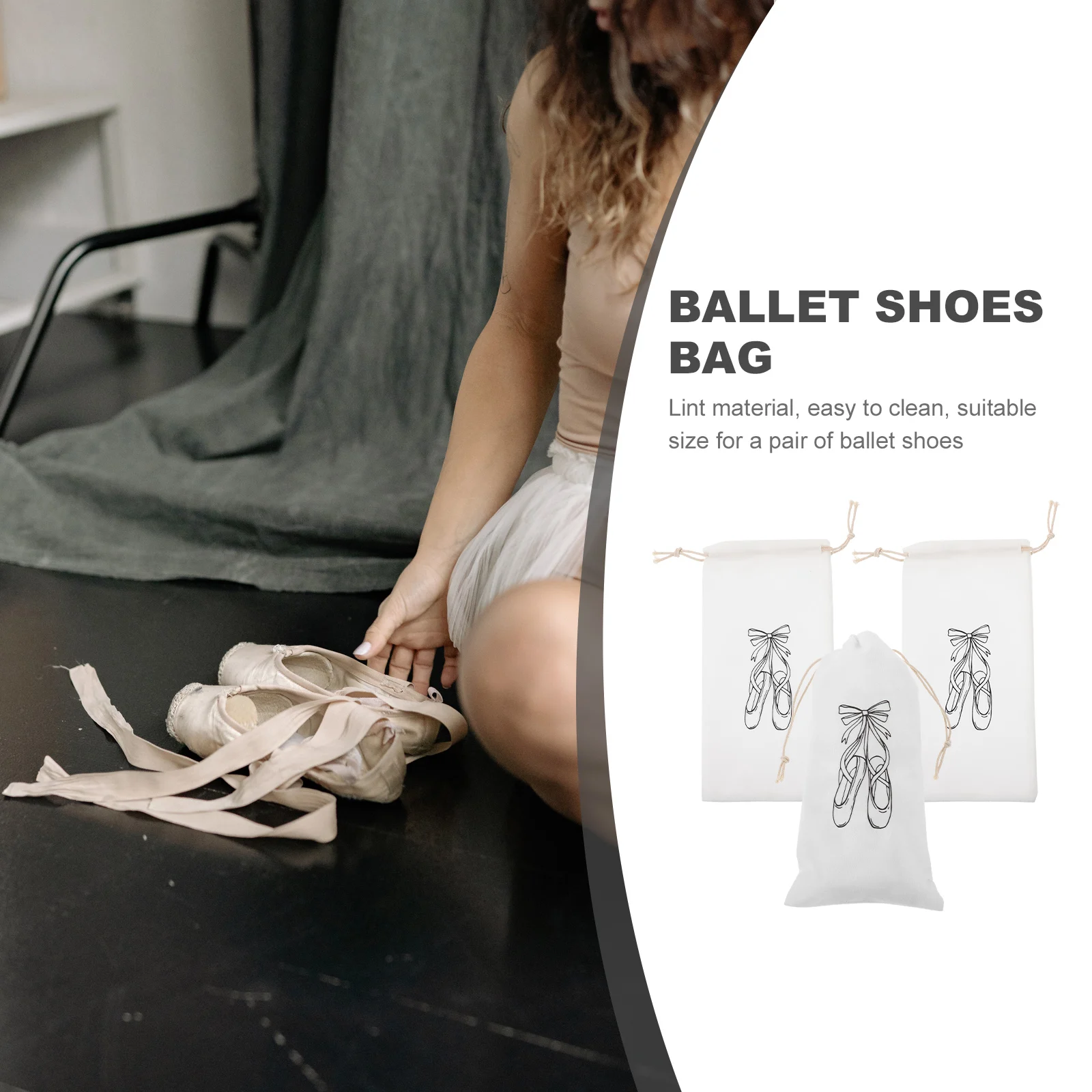 

3pcs Ballet Shoe Bags Dance Shoe Storage Drawstring Washable Lightweight Dancing Shoes Bag for Girls Women