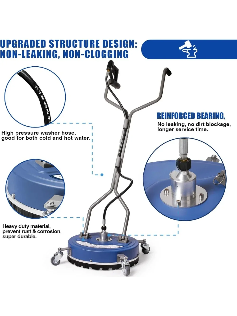 Pressure Washer Surface Cleaner 20”, 4500 PSI Power Washer Surface Cleaner Attachment with Wheels, Pressure Washer Attachment
