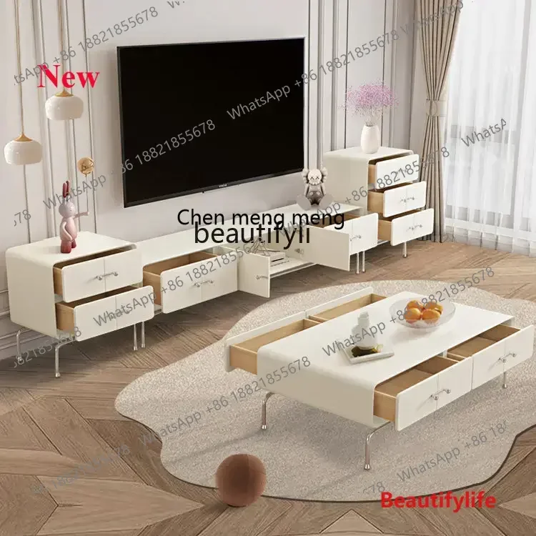

cn8350 LHY zq French Metal Cream Style TV Cabinet and Tea Table Combination Large and Small Apartment Type High White Chest of D