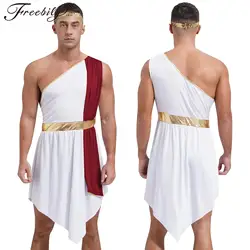 Men Ancient Greek Roman God Cosplay Costume Halloween Mr.Toga King Prince Role Play Outfit One Shoulder Robe Dress with Headband