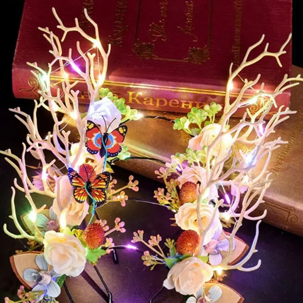 LED Lights LED Glow Headband Plastic Resin Flashing Headband Luminous Colorful Luminous Deer Horn Hair Band