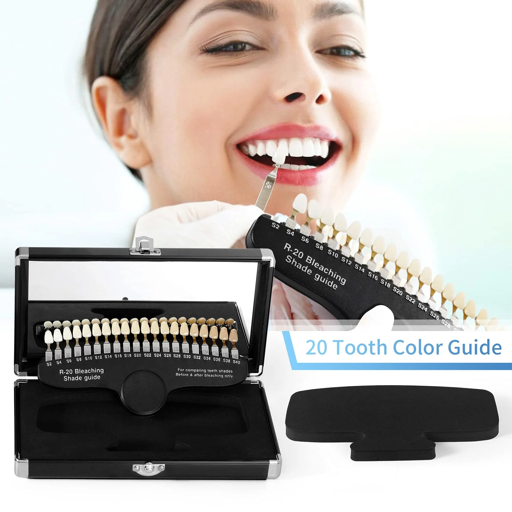 Dental 3D Shade Guide Chart Board Color Comparator with Mirror Teeth White Bleaching Dental Plate 20 Colors