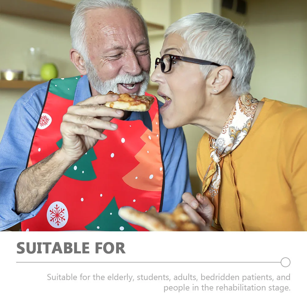 

2pcs Christmas Santa Bib Adult Eating Bib Adjustable Snap Buckle Strap Printed Lightweight Senior Man Women Patient Recovery Use