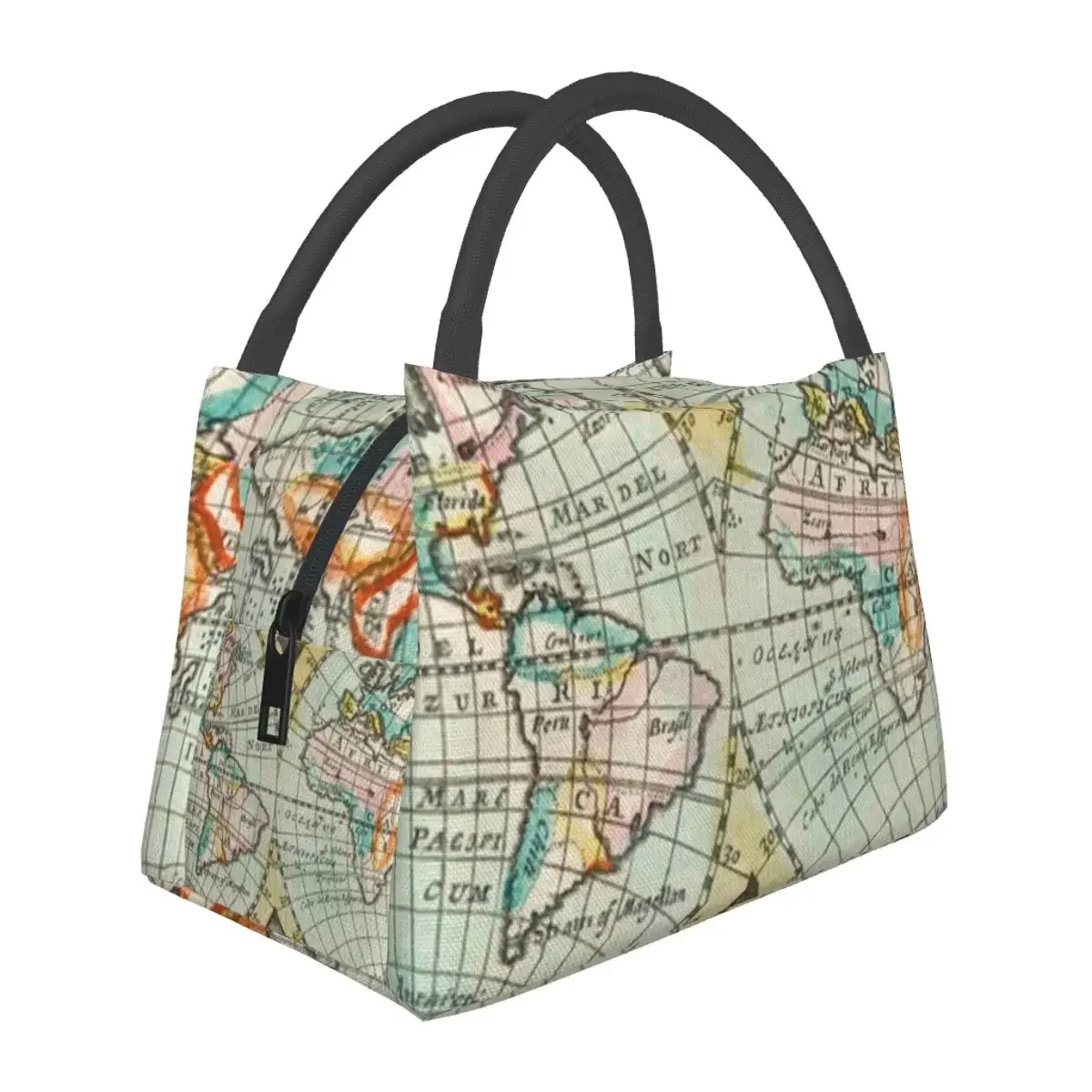 Earth Map Print Lunch Bag Vintage Map of The World Lunch Box Picnic Portable Cooler Bag Oxford Designer Thermal Lunch Bags