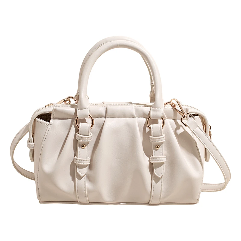 

Women's New Pleated Pu Leather Handbag for Women Dual Handle Design Daily Zipper Commuter Tote Versatile Single Shoulder Bag