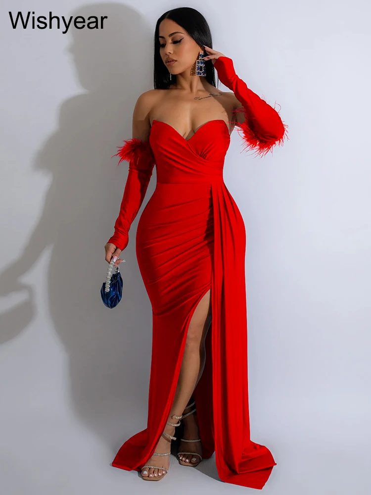 Wishyear elegancka koszula nocna urodzinowa dla kobiet suknia ślubna długa bożonarodzeniowe Maxi suknia na bal maturalny Bodycon z rękawem