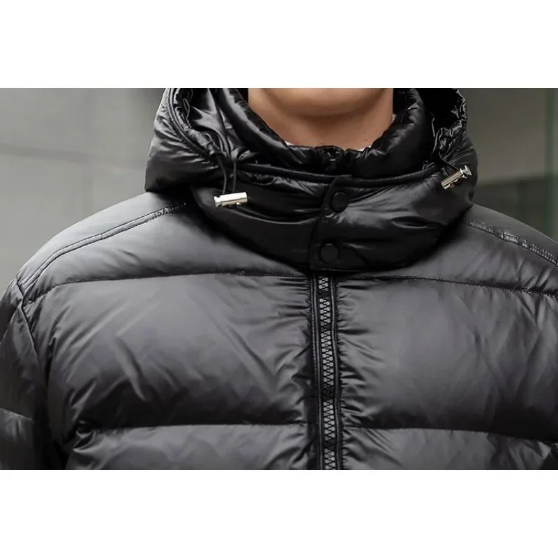 Mens Winter Shiny Down Jackets Mens Casual Hooded White Duck Puffer Down Coats High Quality Outdoor Thick Warm Windproof Outwear