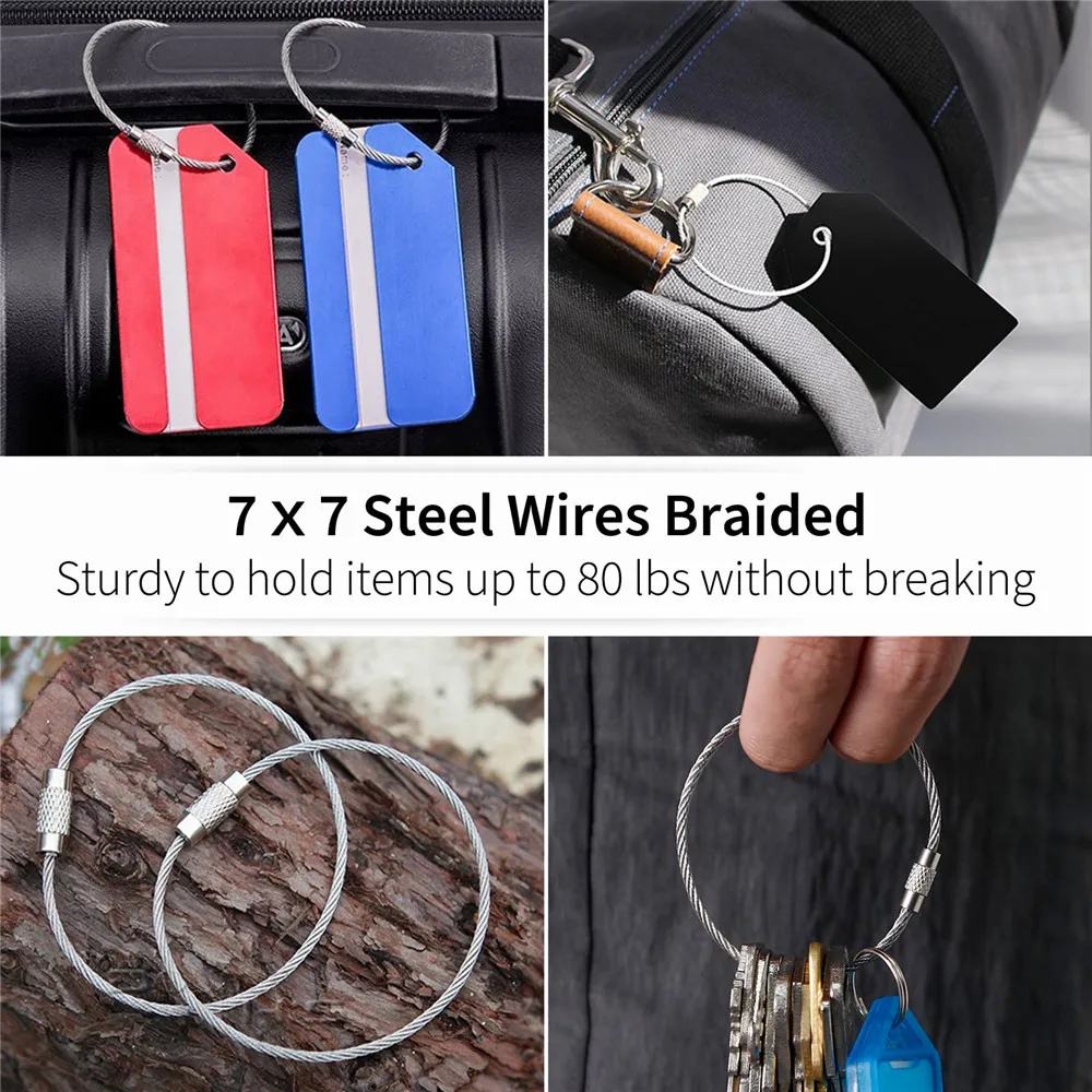 10Pcs 1.1-2mm EDC Keychain Tag Wire Keychain Cable Large Stainless Steel Key Ring Loop Holder Hand Tools for Sport and Travel