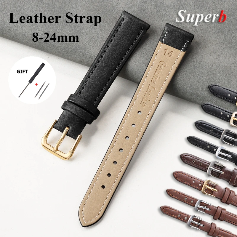 8mm 10mm 12mm 14mm 16mm 18mm 20mm 22mm PU Leather Watch Strap for Men Women Soft Leather Wrist Band Universal Sport Bracelet