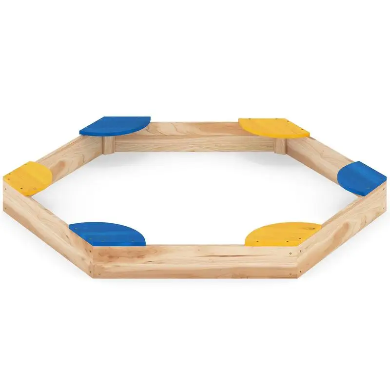 Fotografia 3: Caixa de areia hexagonal de madeira, caixa de areia aberta com combinação de floreira, 140 x 122 x 14 cm