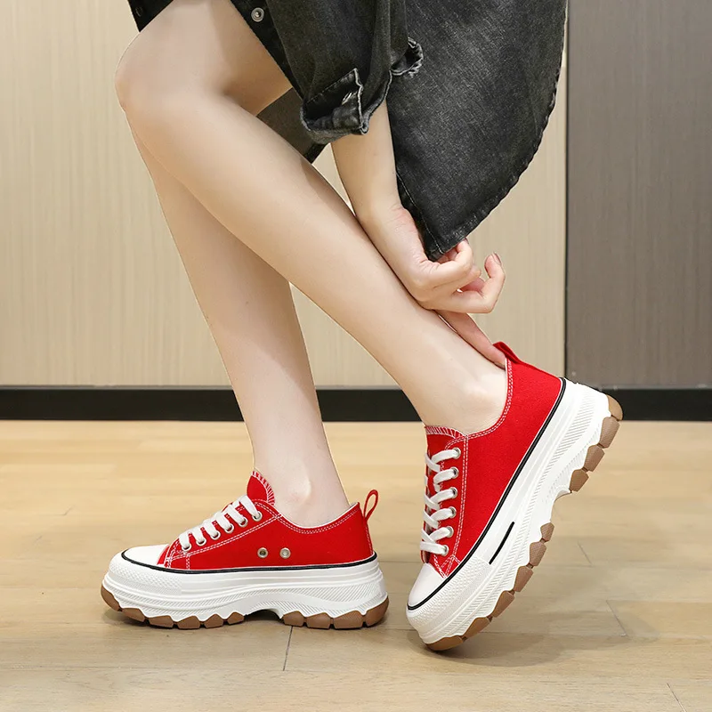 Korean Canvas Shoes Women 2023 Hot Sale Breathable Fashion Plate Shoes Heightened Casual Shoes Thick Bottom Sneakers for Women