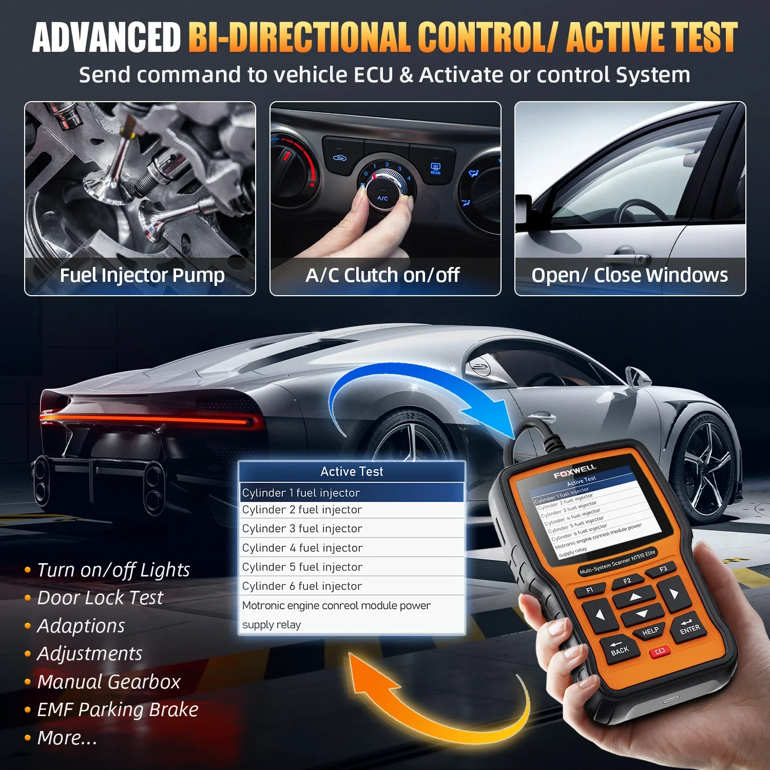 FOXWELL NT510 Elite Scan Tool fit for Car Scanner Full Diagnostic Tool OBD2 Scanner All System Bi-Directional Control Code Read