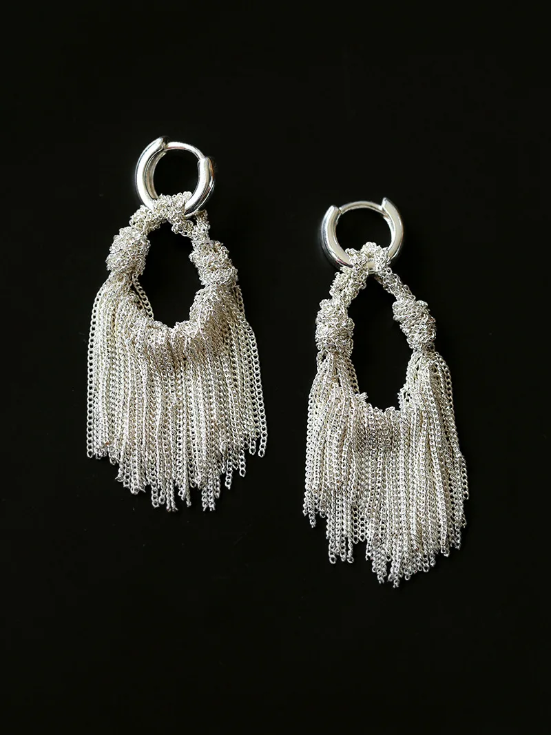 Brass Chunky Tassel Drop Earrings Women Jewelry Punk Party T Show Gown Runway Korean Japan INS