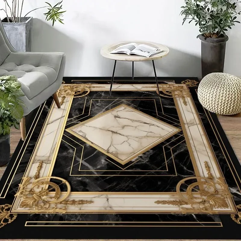 

Nordic Luxury Black Gold Carpet Living Room Decor Non-slip Large Rug Bedroom Area Decoration Home Coffee Tables Floor Foot Mat