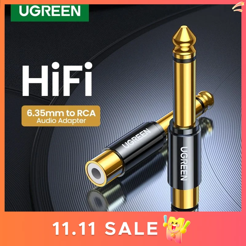 Ugreen rca 6.5ミリメートル6.35ミリメートル1/4アダプタゴールドメッキ純銅6.5ミリメートルオスのrcaメスジャックtsモノラルアダプタオーディオコネクタ