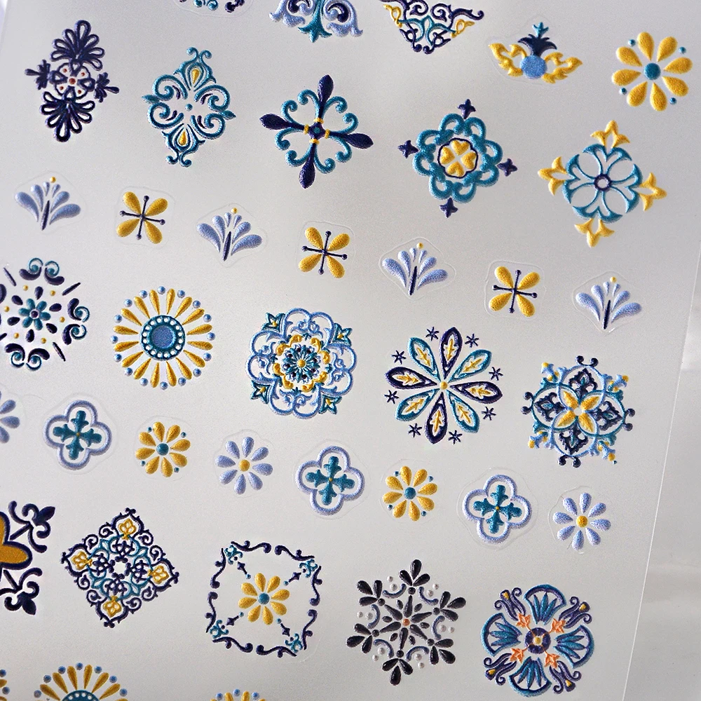 1PCS Bohemian Style 5D Nail Stickers Press on Nails Embossed Symphony Butterfly Flower Stickers Nail Decoration Decals